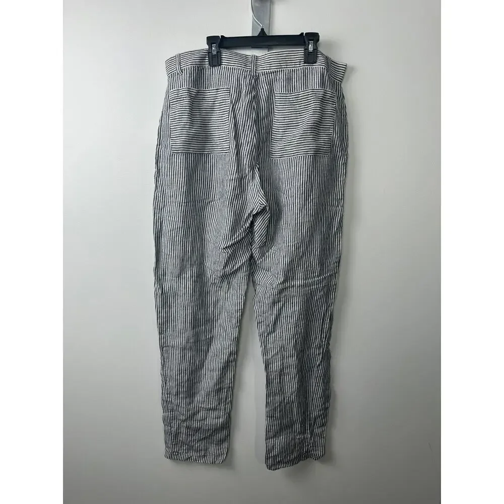 Alex Crane 100% Linen Blue White Striped Straight Leg Pants Men Sz 34 Luxury C1